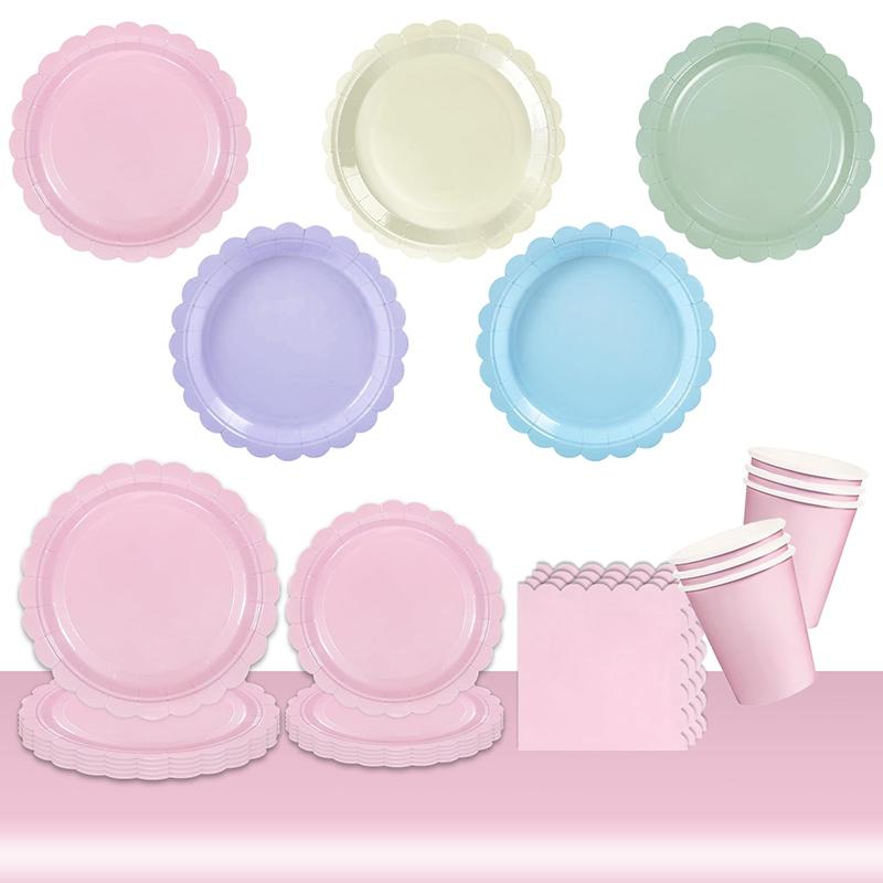 Birthday Party Tableware Set Pink Purple Disposable Paper Plates Napkins Cups Party Decor Wedding Baby Shower Party Supplies