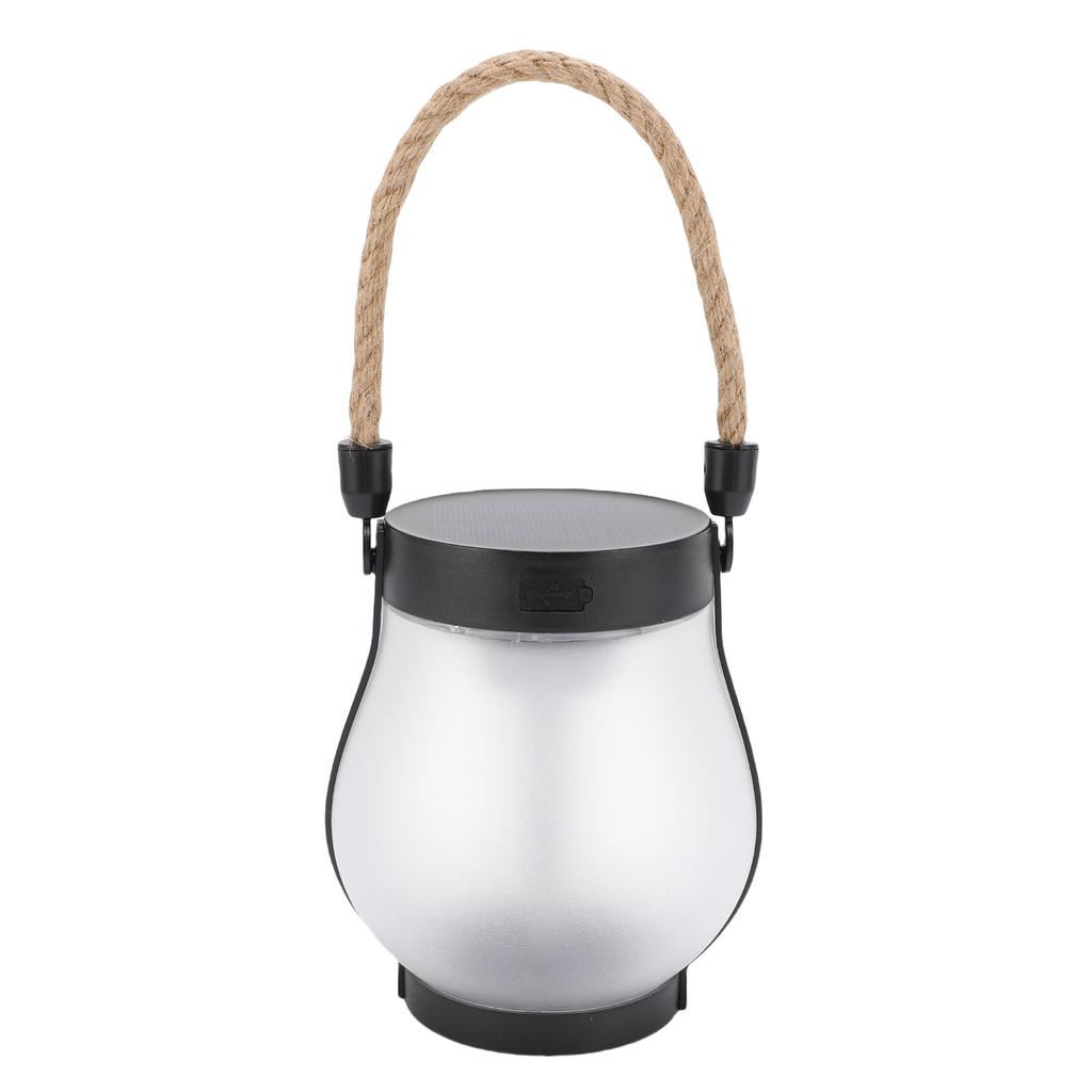 Solar Lantern for Outdoor Rainproof Hemp Rope Hanging Flame Flickering LED Garden Light for Camping Yard Pathway Patio