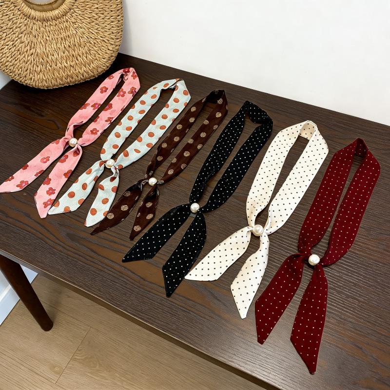 Vintage Polka Dot Chiffon Beaded Scarf For Women Lightweight Sheer Neck Scarf Fashion Accessory For Summer Daily Wear & Outfits