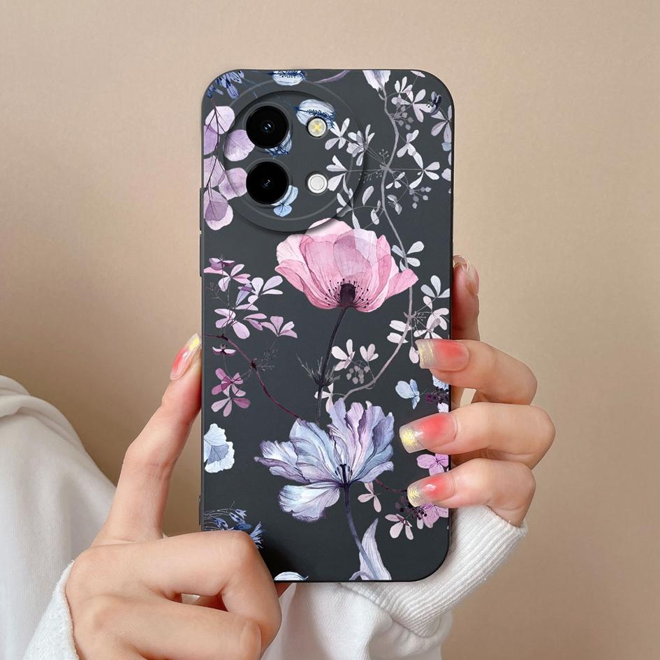 Чехол для Vivo T3x Y200i Y38 Y03 Y28 Y03 4G задняя крышка роскошный мультяшный цветок авокадо защита линзы против капель жидкий силиконовый бампер корпус для Vivo
