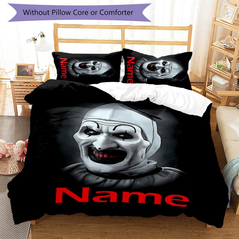 3pcs Custom Name Terrifier Bedding Set Duvet Cover Closure Includes 1 Duvet Cover & 2 Pillowcases for All Seasons Bedroom Decor