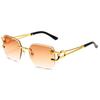 New fashion frameless trimmed sunglasses women's trendy personality leopard glasses legs sunglasses men's glasses