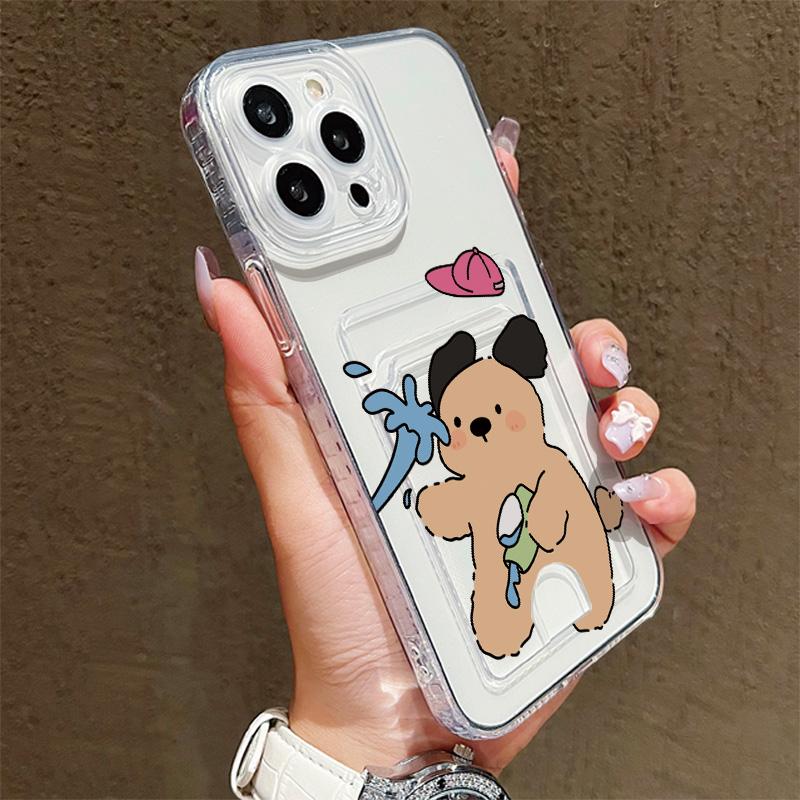 Силиконовый чехол-карман для карт для iPhone 17 16 14 Pro Max Samsung S23 S24 S25 Honor X8A Oppo Reno 10 11 12 Pro Чехол Прозрачный бампер для телефона