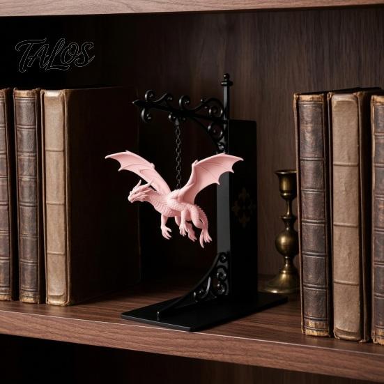 Decorative Iron Book Ends Flying Dragon Bookshelf Light, Bookend Light for & Desk, Fantasy Creature Sculpture Support, Heavy Duty Organizer