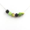 Stones and Minerals. Black Agate + Watermelon Tourmaline + Peridot 8 Mm Pearl Necklace Stainless Steel Chain.