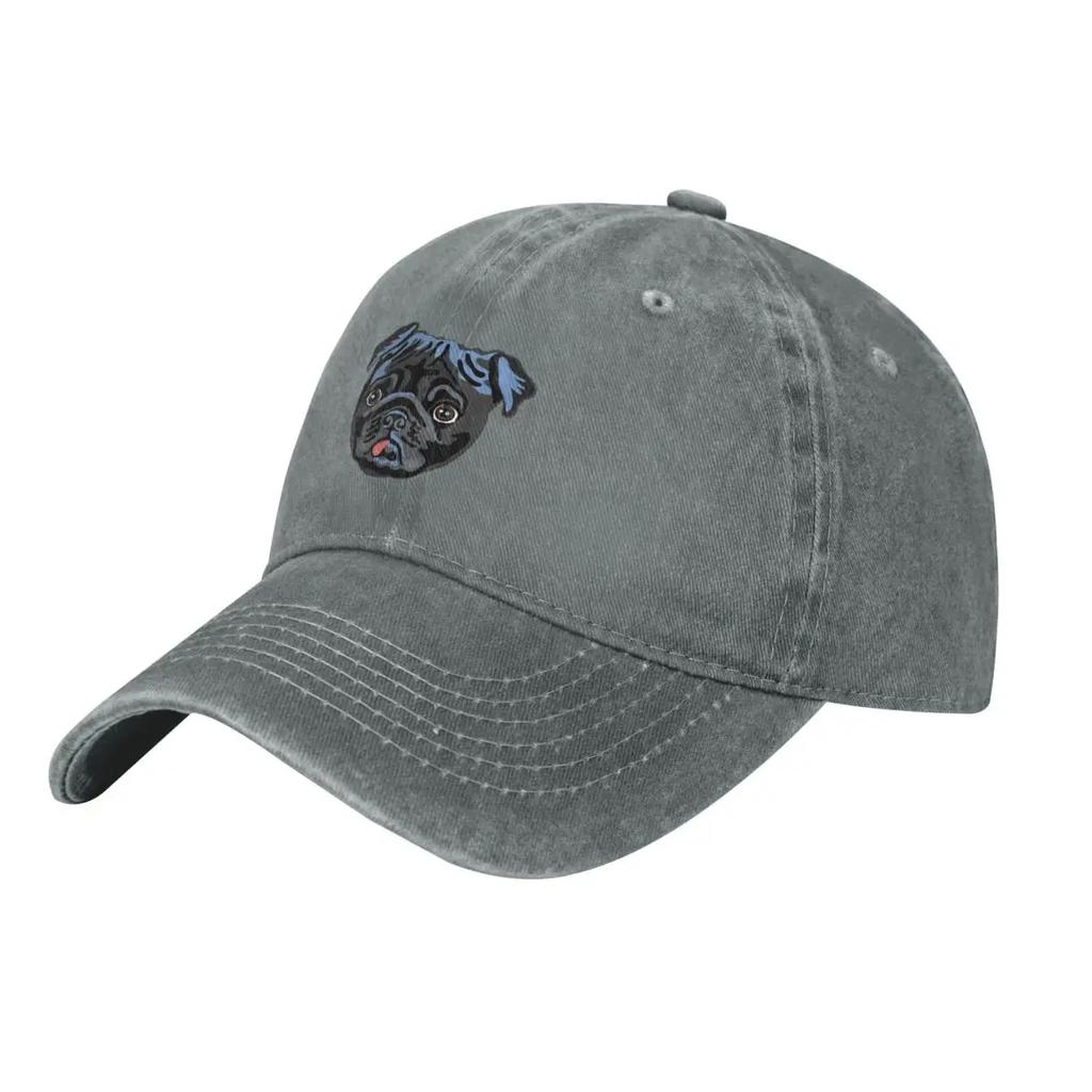 Black Pug Baseball Caps Snapback Washed Denim Hats Outdoor Adjustable Casquette Streetwear Baseball Cowboy Hat for Unisex