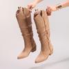 Складные длинные сапоги эластичные сапоги до колена на одной педали 2025 новые остроносые модные удобные тонкие высокие сапоги на толстом каблуке