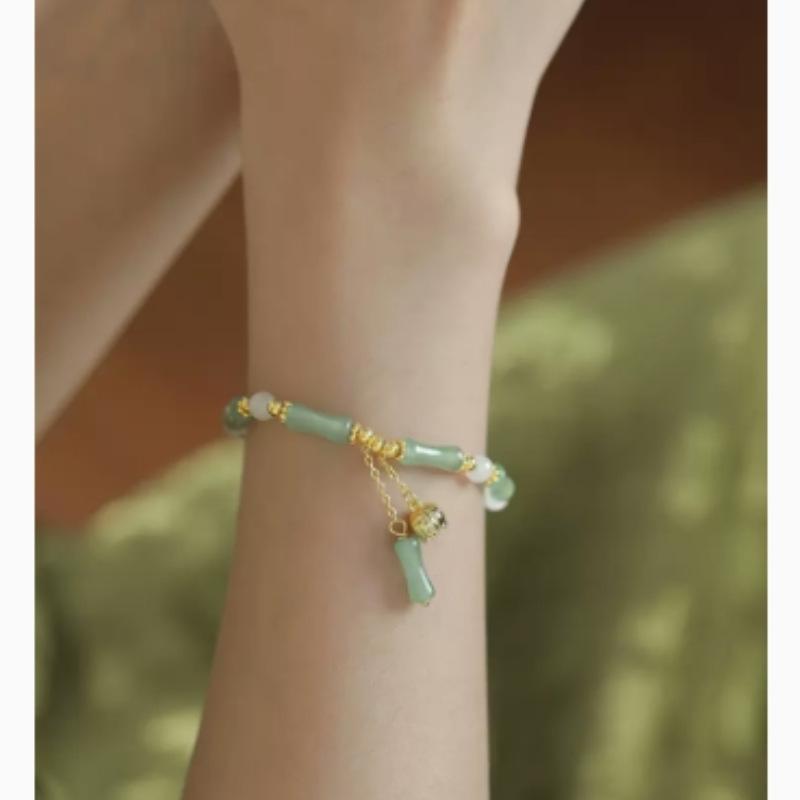 Hetian jade bracelet for women, new Chinese-style national style silver jewelry, bamboo knot design, niche exquisite light luxury lily of the valley