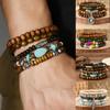 Элегантный бирюзовый браслет в стиле бохо для женщин, многослойный комплект украшений из натурального камня и дерева для мужчин, праздничные украшения
