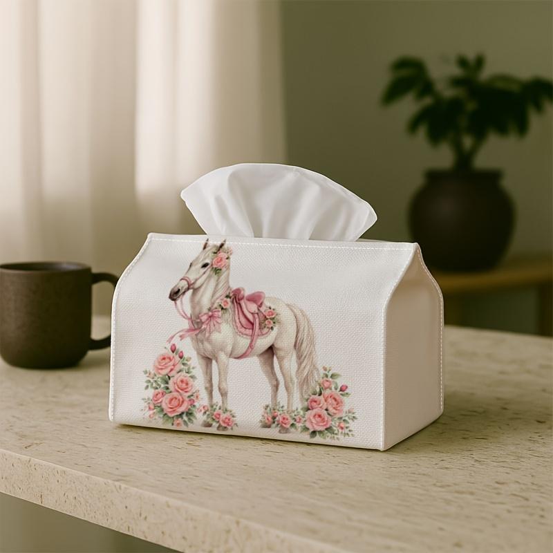 1pc Romantic Vintage Decorative Party Tissue Box with Floral Horse, Multi-Functional Fabric Tissue Box, Outdoor Party Supplies, Home Daily Desktop Tis