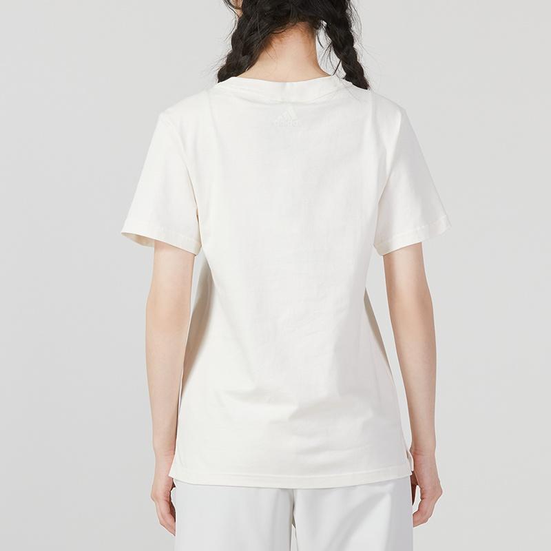 Adidas T Shirts Women's Ecru Crew Neck Moderate Straight Fit HY2846