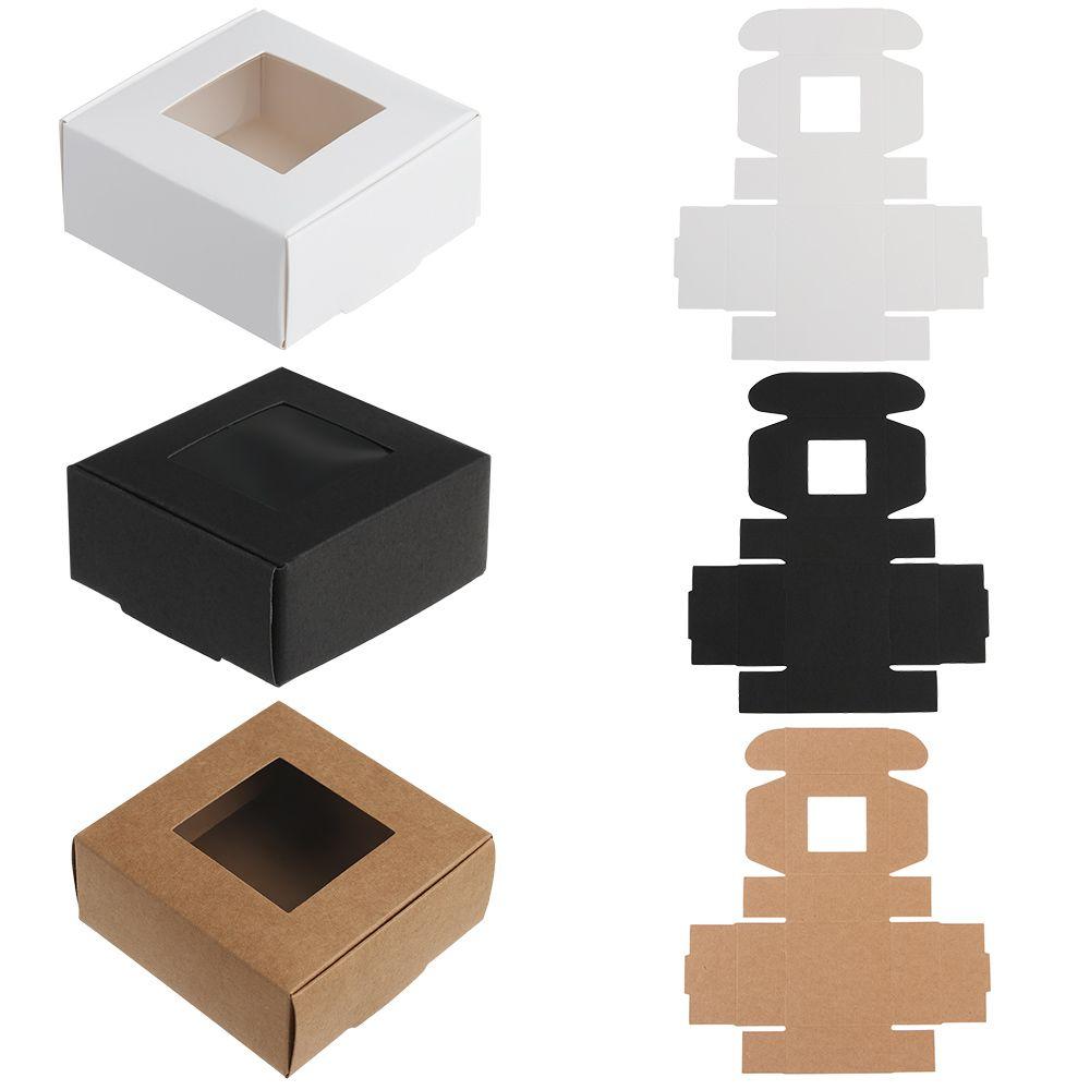 Kraft Paper Birthday Party Supplies Clear PVC Window Candy Wrapping Bag Cake Package Paper Gift Box