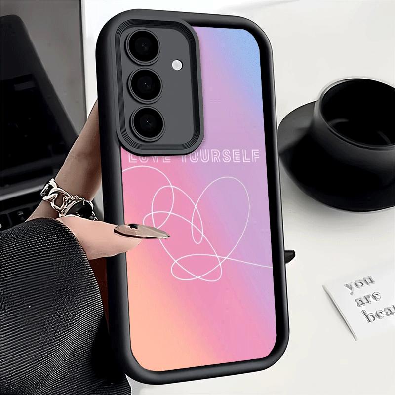 Чехол для телефона Samsung Galaxy A17 A16 A15 A14 A13 Love Yourself Цветок Сердце Линия Kpop A56 A36 A26 A55 A35 A25 A54 A34 A24 A53 A