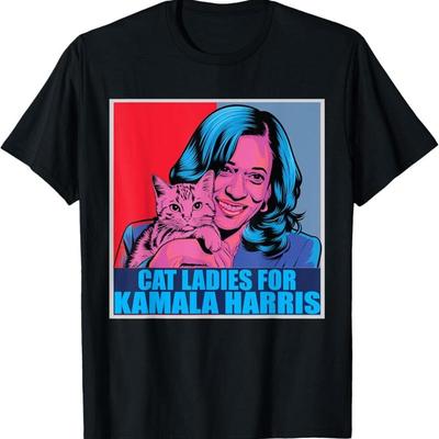 Cat Ladies for Kamala Harris Pop Art Portrait T Shirt S 5XL