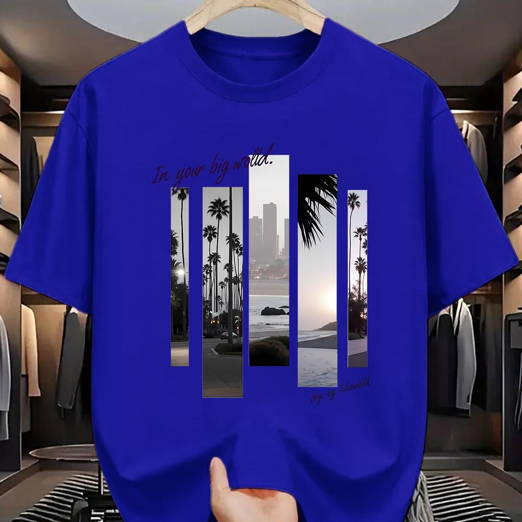 2025 Men's Summer 100 Cotton Fashionable Casual Sports Loose Plus Size Letter Pattern Printed Round Neck Short Sleeved T-shirt