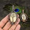 Fossil Coral Gemstone Copper Wire Wrap Jewelry Pendant 3.07"