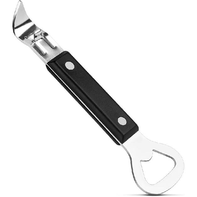 Can Punch Opener with Non-Slip Handle, 2-in-1 Stainless Steel Beer Bottle and Can Opener, Rust-Resistant and Compact, for Kitchen, Bar, Camping
