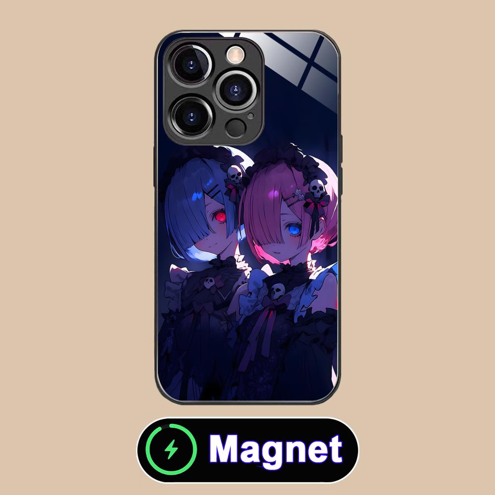 Чехол для мобильного телефона ReZero Rem Ram Glass MagSafe для iPhone 17 16 15 14 13 12 11 Air Pro Max Plus Mini Цветная накладка
