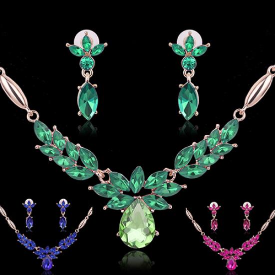 Женский горный хрусталь цветок кулон сплав ожерелье серьги свадебный комплект ювелирных изделий