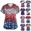 Женская мода с v-образным вырезом, короткими рукавами и карманами, топы с принтом