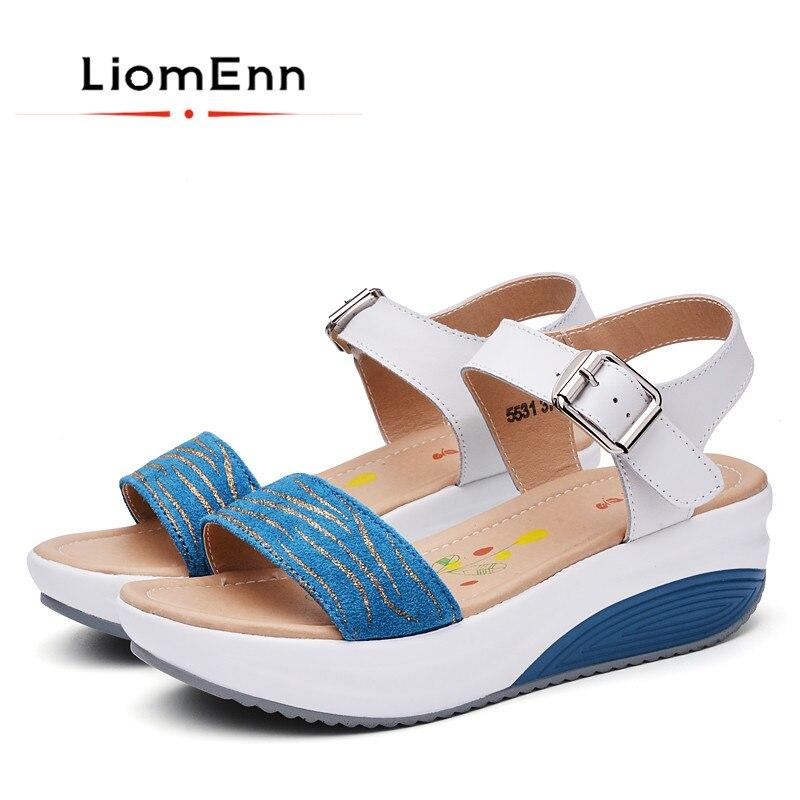Ladies Chunky Wedge Sandals Women Summer High Heels White Sandals Flat Platform Sport Shoes