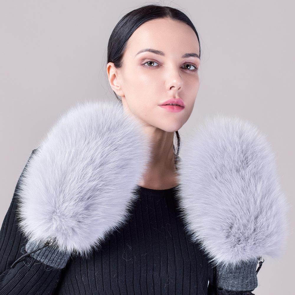 Новые варежки из натуральной кожи с мехом лисы, зимние, корейская версия, теплые меховые перчатки, эластичные вязаные перчатки из натуральной шерсти, прилив