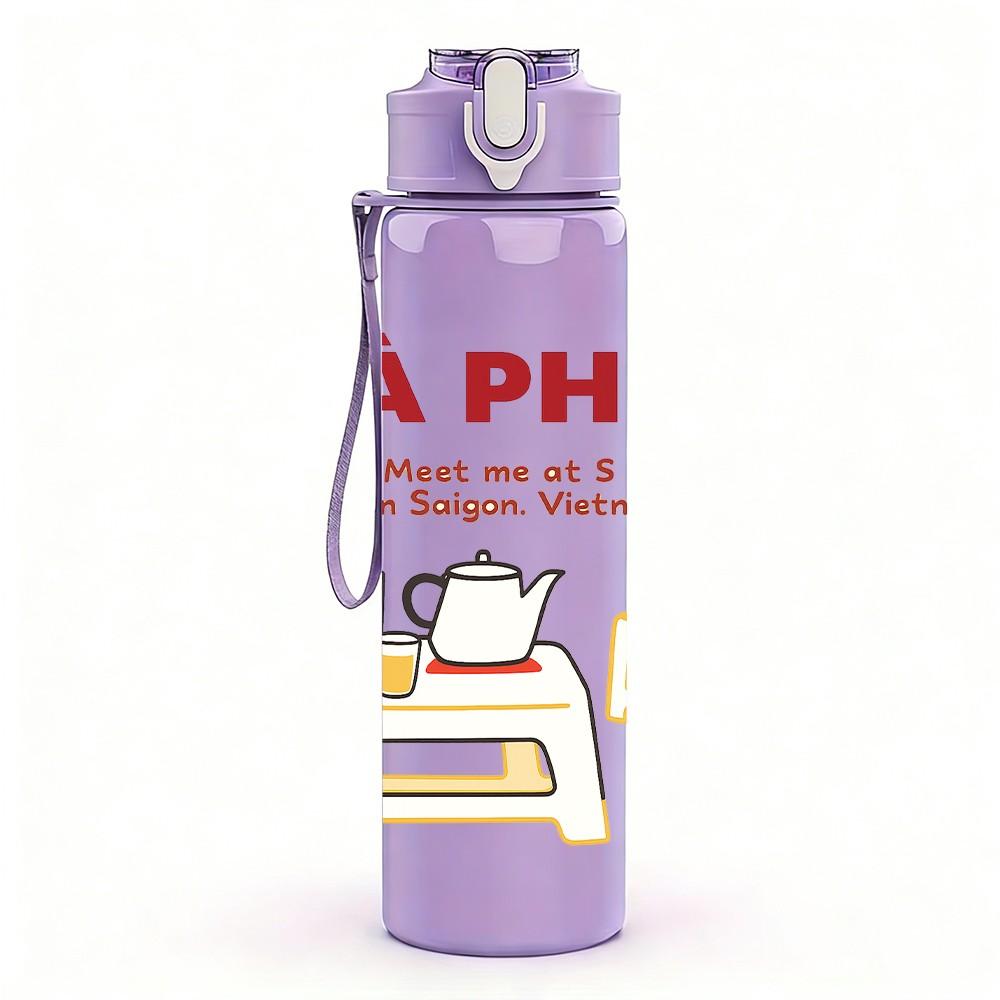 1PC Ca Phe Coffee Letter Graphic 750ml Color Plastic Sports Water Bottle Leakproof Flip Straw Lid For Sports Office Home Use