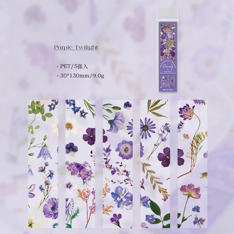 5 шт. закладка для книг Four Seasons Flower Travel Series из ПВХ, полупрозрачная закладка для чтения, ретро-маркер для страниц книг, канцелярские принадлежности