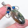 Natural Indian Moss Agate, Topaz 925 Sterling Silver Jewelry Pendant 2.60" C1f77