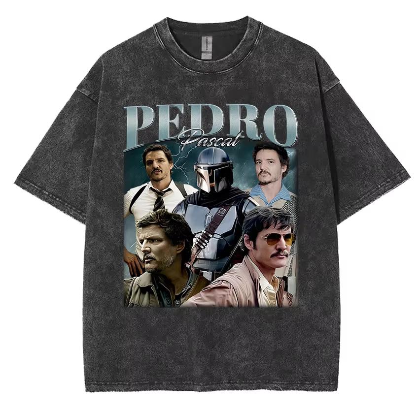 Limited Pedro Pascal Actor Washed Vintage T Shirt Men Women Casual Oversized T-shirt Fashion High Quality Cotton Tees Streetwear