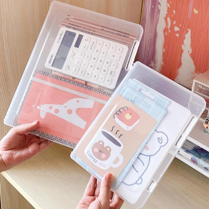 File Storage Box Transparent Double Buckle Plastic Archive Box Waterproof Dustproof Visa Graduation Certificate Information Box