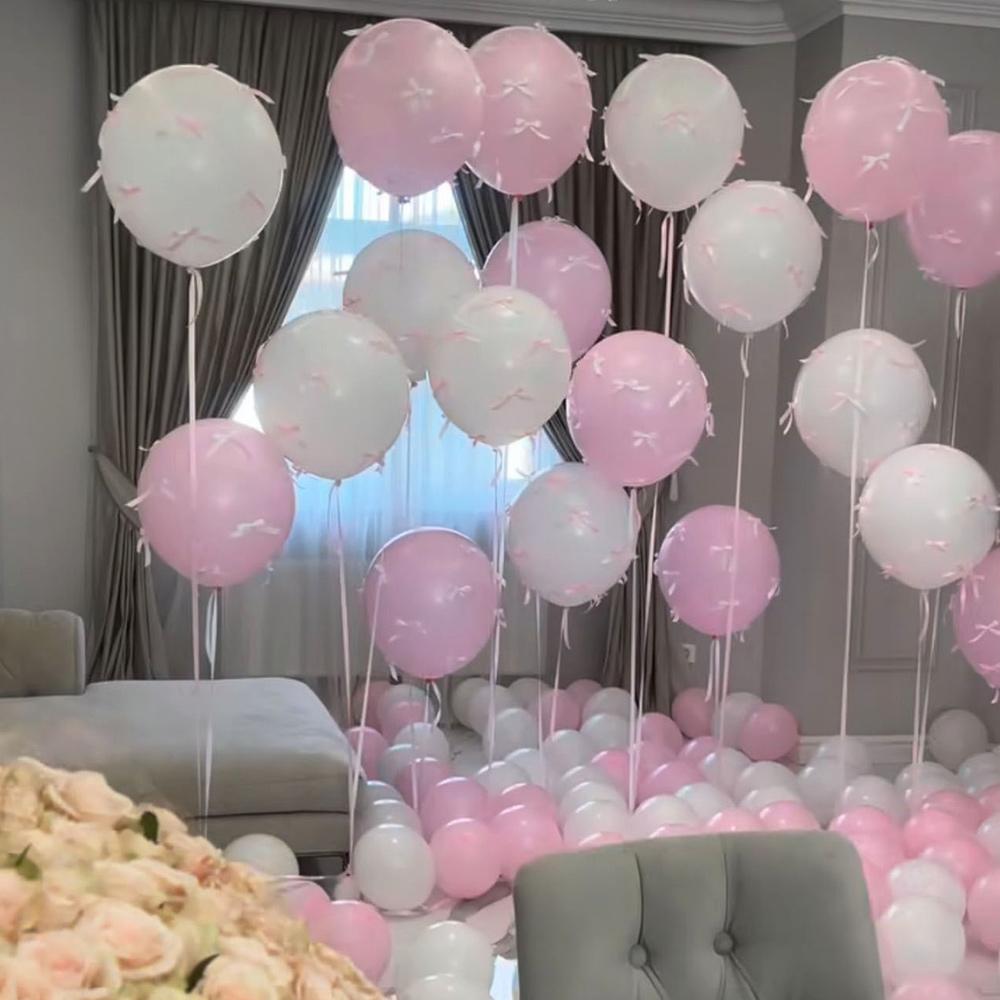 Набор из 5 шаров-бантов 12 дюймов, стиль балет, розовый, с бантом, для наполнения гелием, для церемонии предложения, дня рождения, оформления сцены