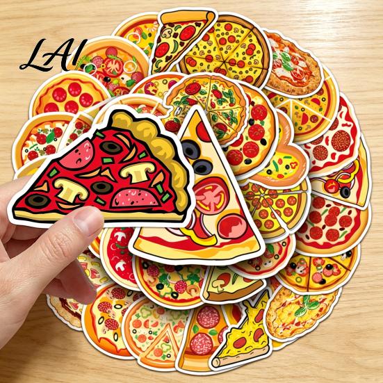 DIY Scrapbook Accessories 50PCS Pizza Cartoon Stickers Waterproof PVC Decorative Decals Easy Peel Adhesive Stickers Colorful Graffiti for