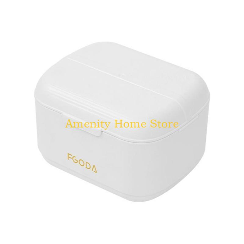F26C Denture Bath Box Case Dental False Teeth Storage Box with Hanging-Net Container Braces Denture Teeth Care Tool