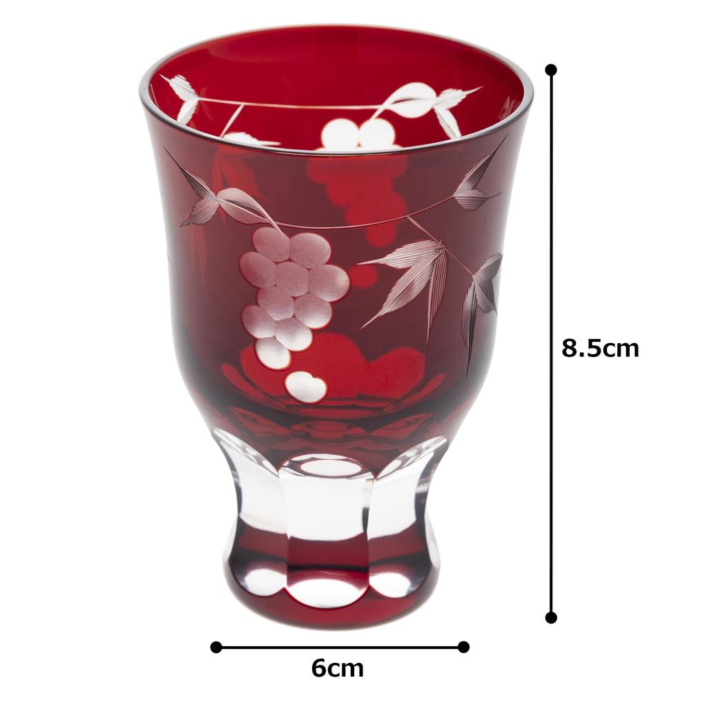 [Оригинальный продукт] Стакан для саке Tajima Glass "Edo Kiriko", Стакан для саке, Очоко, Гинноми, Прибл.. Диаметр 6 см x Высота 8,5 см, Прибл.. Объем 80 мл, Виноград