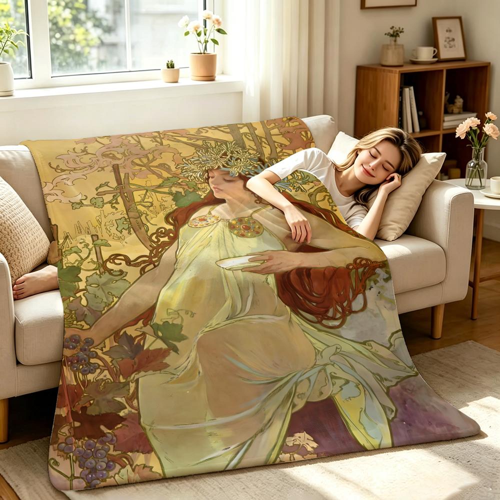 Artist M-Mucha Throw Soft Warm Flannel Throw Blanket, Multi-use for Sofa Bed Office Nap