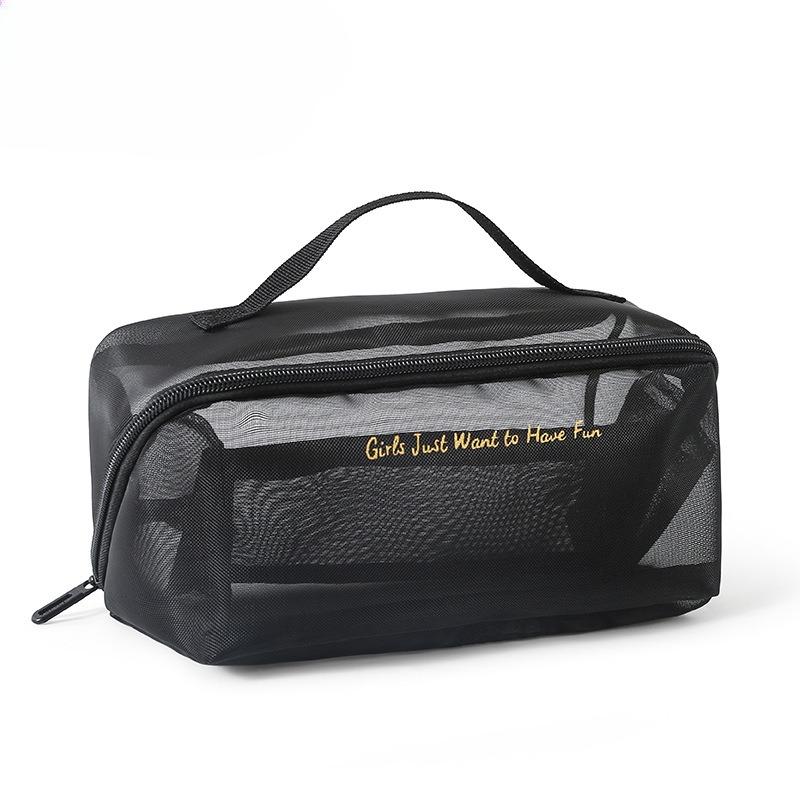 Mesh Transparent Storage Makeup Bag, Portable Cosmetics, Large Capacity Nylon Mesh Bag