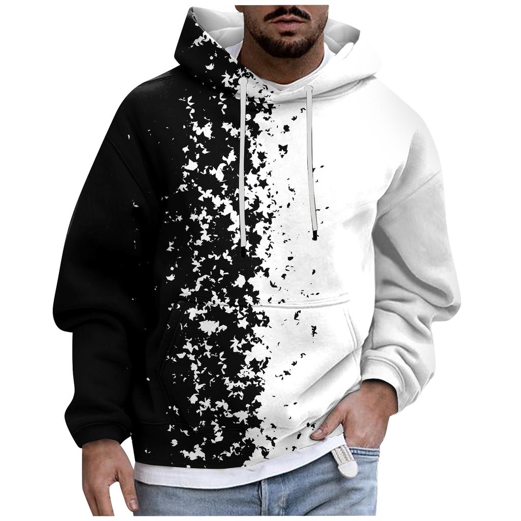 Men's Print Plush Warm Coat Fleece Sweater Casual Coat Pocket Sweater Autumn Winter Coat