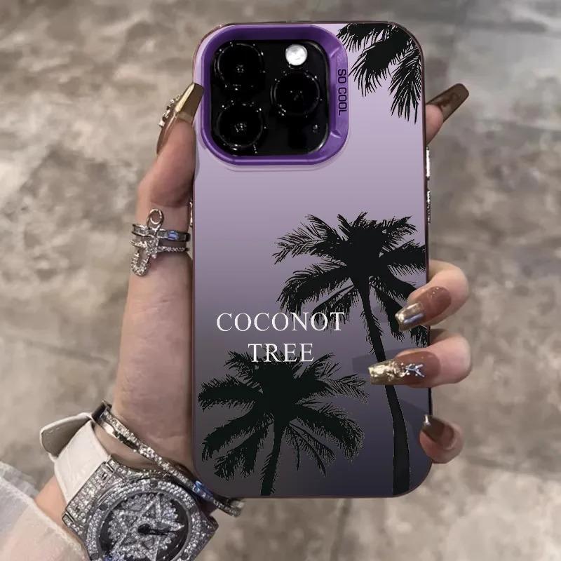 Summer Coconut Phone Case for iPhone 16 16E 14 15 Pro Max 11 12 13 Pro X XR XSMax 14 Plus Laser Plated Shockproof Bumper Cover