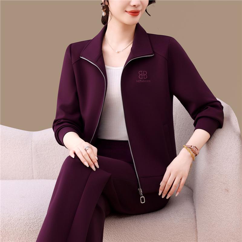 Женский модный костюм-двойка: Куртка с длинным рукавом и брюки широкого кроя для весны и осени