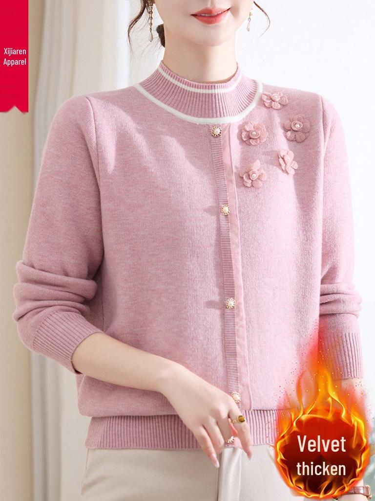 2025 Stylish Winter Fleece Top for Middle-Aged & Elderly Women - Half-High Collar Cozy Sweater with Plus Velvet Base Layer