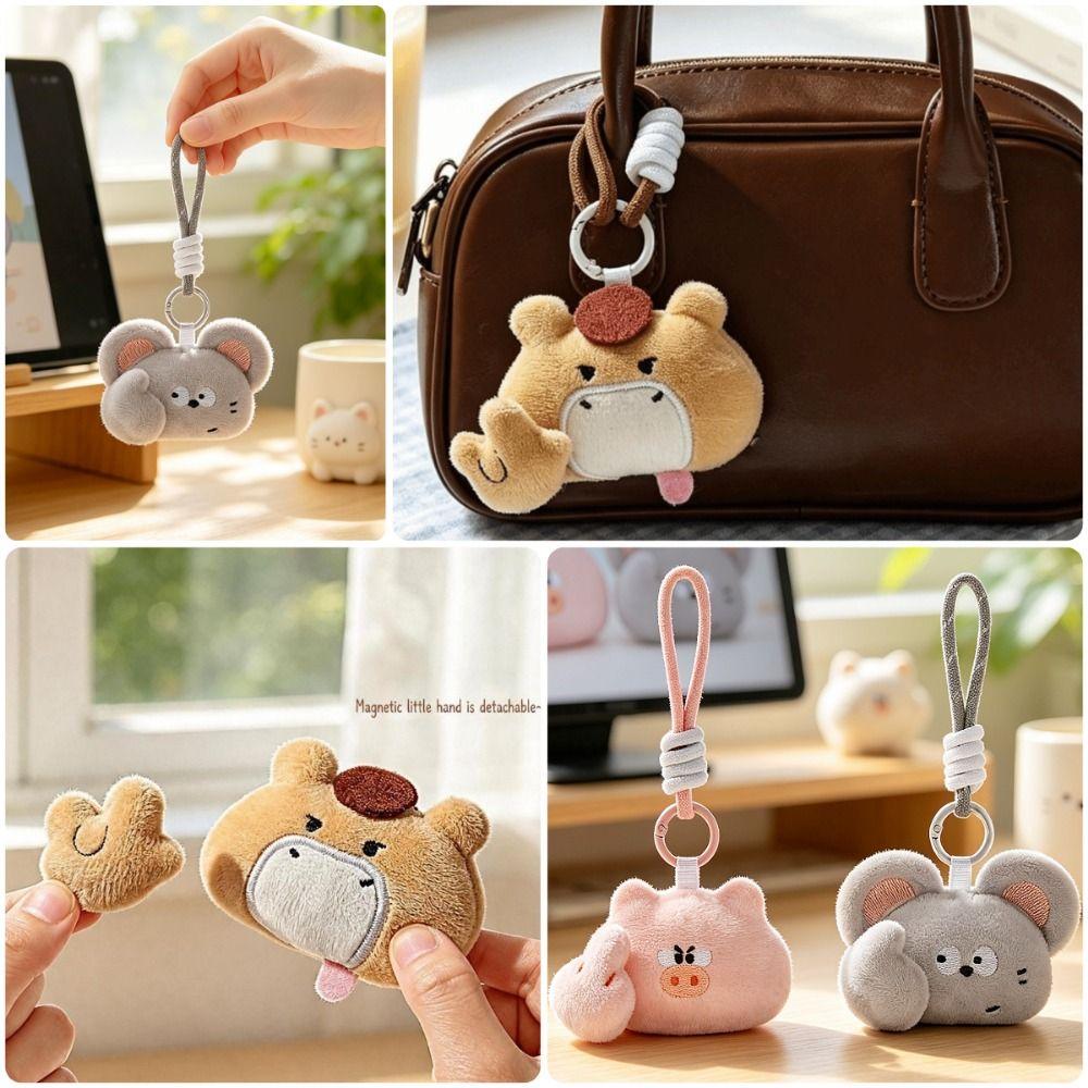 Magnetic Attraction Gesture Plush Pendant Keychain Cat Dog Pig Mouse Cartoon Plush Doll Gift