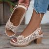 Foreign Trade Large Size Flower High Heel Cool Slippers Women's 2025 Summer New European and American Fashion Thick Heel Belt Buckle Sandals