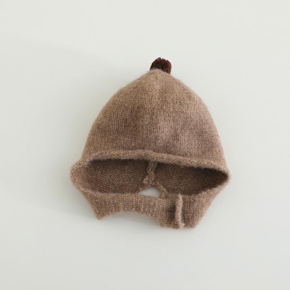 Однотонная шапка с помпоном для малышей, осенне-зимняя вязаная шапка-бини с ушками, ветрозащитная, теплая, для малышей мальчиков и девочек, шапка для защиты ушей