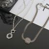 Minimalist Retro Silver-Plated Geometric Circle Pendant Necklace Women Men Layered Chain Statement Jewelry