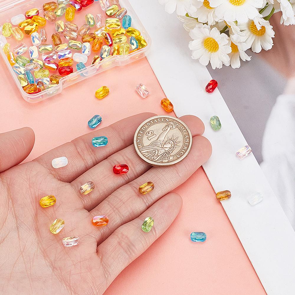 1set 100pcs 10 colors Transparent Electroplate Glass Beads AB color Faceted Rectangle Mixed color 7x4.5x3.5mm Hole: 1.2mm 10pcs/color