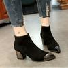 Fashion 2024 Autumn Winter Boots Metal Toe Pointy Mid High Heels Short Boots Shoes Women Pumps Side Zipper Thu89
