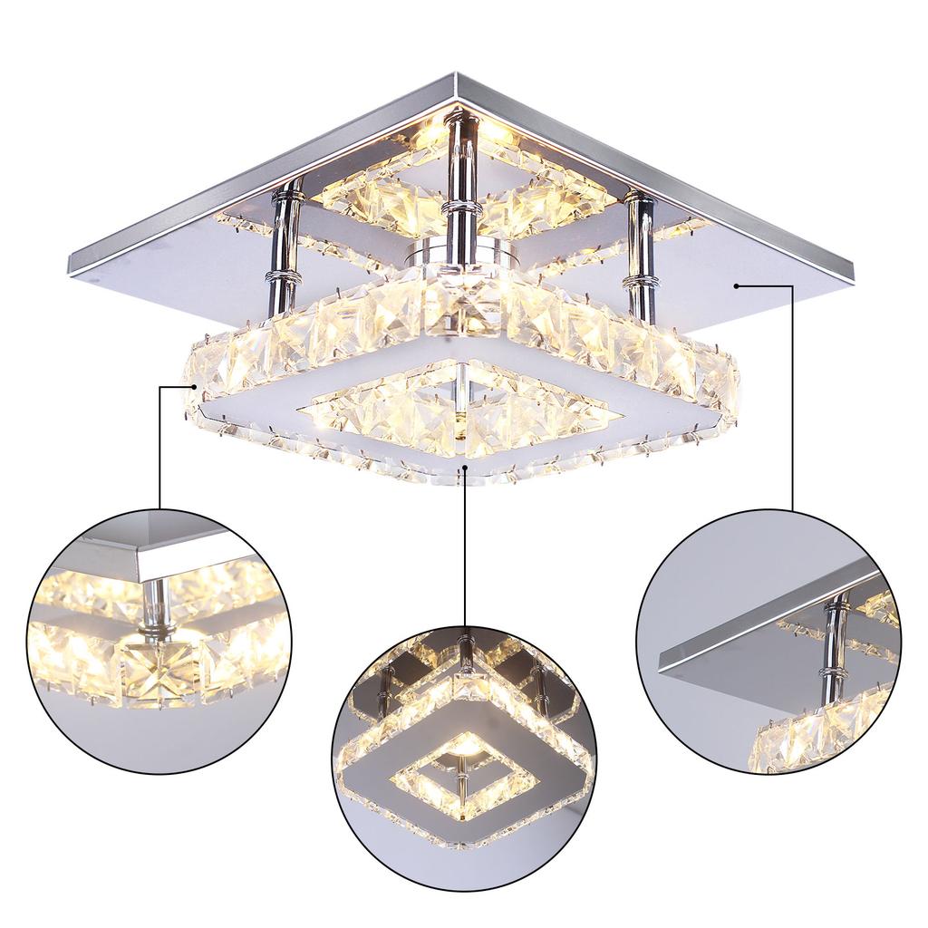 Small Led Chandelier Semi Flush Mount Crystal Lighting Modern Ceiling Crystal Lamp for Bedrooms Dinning Rooms Hallway (Warm)