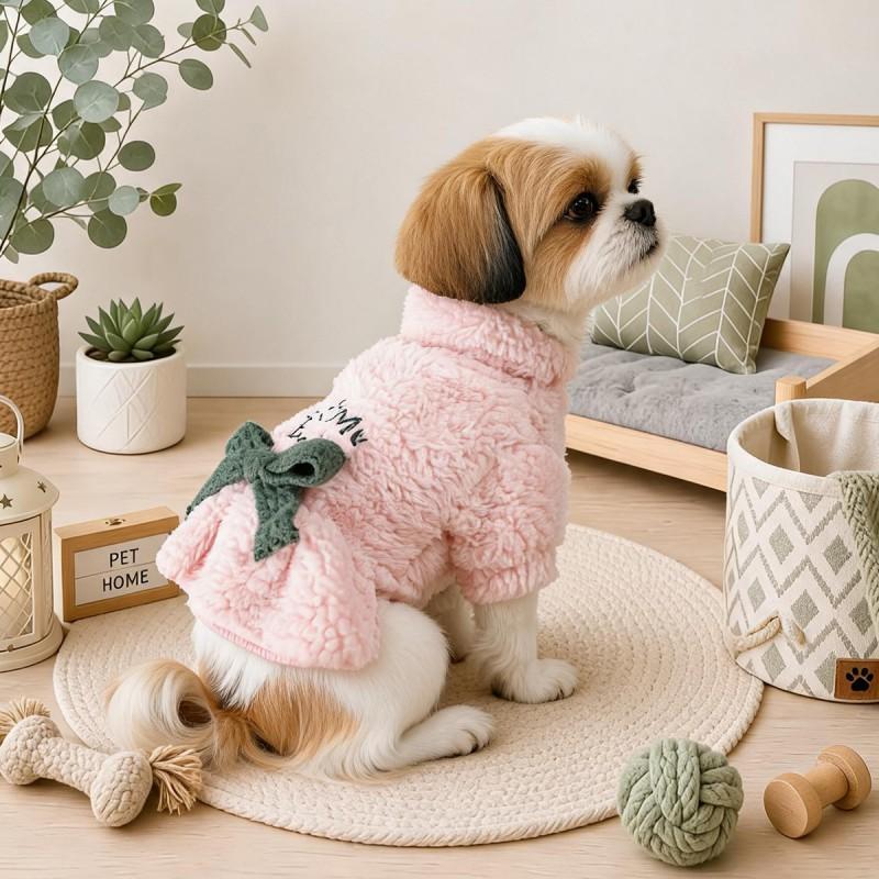 Круглый Pet Свитер для собаки Мелкие породы Щенки Мягкий флис Вышитая буква Платье Розовый