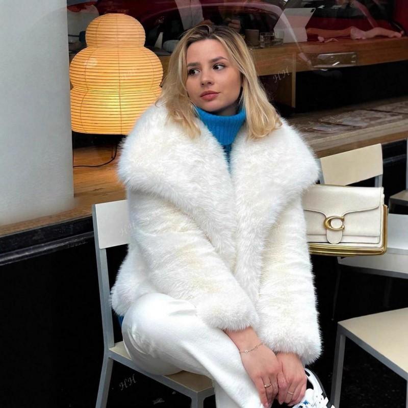 Womens Short Faux Fur Coat Fall Winter Street Style Fox Trim Multiple Colors